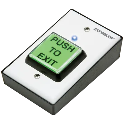 SECO-LARM - SD-862T-GWSQ - Wireless green 2" square "PUSH TO EXIT" button with built-in RF transmitter. Use with SECO-LARM 315MHz receivers. 9VDC Battery (included) operation with LED to indicate low battery. Place on desktop or mount on wall. Englis