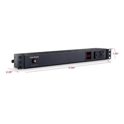 Cyber Power - PDU15M2F10R - 15A (Derated to 12A), 120 V, 50Hz/60Hz, NEMA 5-15P plug, 12 NEMA 5-15R, 1U Rackmount, 15 ft Cord, Limited Lifetime Warranty