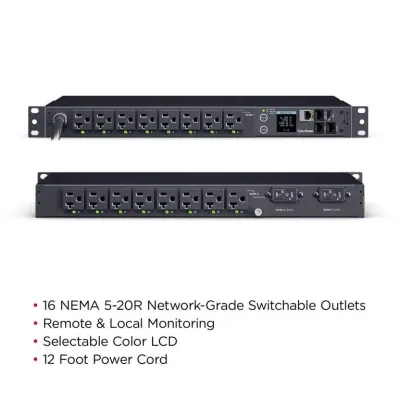 Cyber Power - PDU41023 - Switched PDU 30A 120V NEMA L5-30P input 16 NEMA 5-20R output 12ft cord 1U 3 Year Warranty